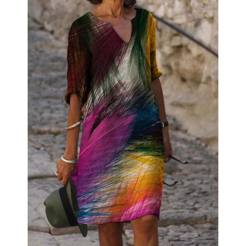 JPNTKY Mode Zomer Lente 1/2 Mouwen V-hals Casual Jurken
