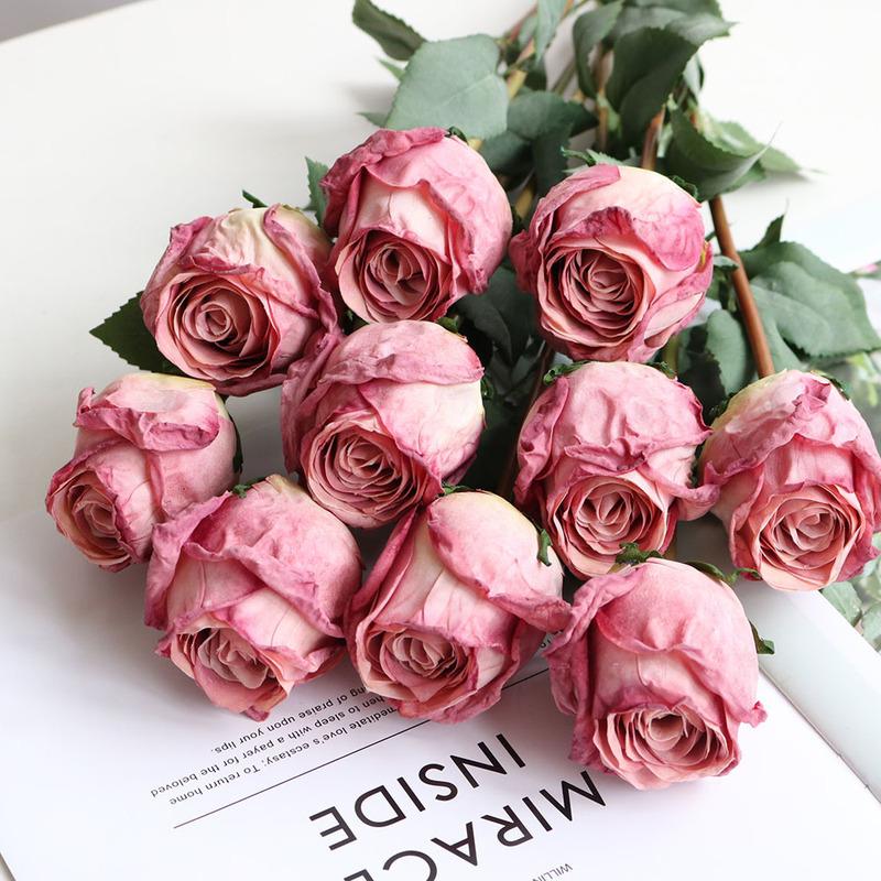10 Flowers 58cm Artificial Flowers Pink Artificial Roses Fake Flowers Blossom Bride Bouquet for Wedding Home Decor