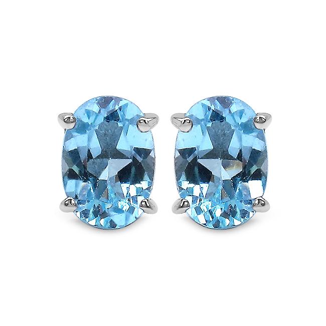 925 Sterlingového Stříbra Modrý Topaz Oválné Náušnice Dámské Elegantní Drahokamové Šperky Dárek