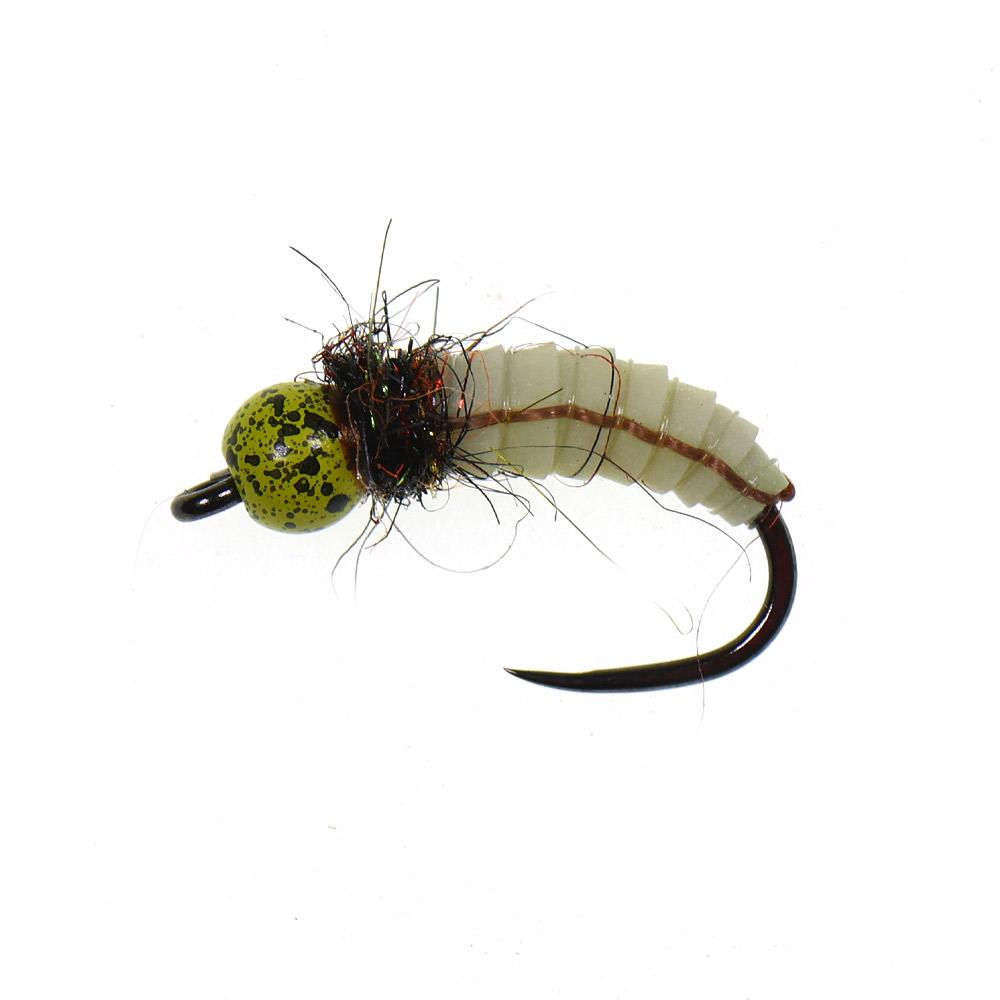 ICERIO Cyclops Brass Bead Head Caddis Bug Nymph, Realistic Silicone Segmented Body, Fast Sinking Trout Fishing Fly for Euro Nymphing