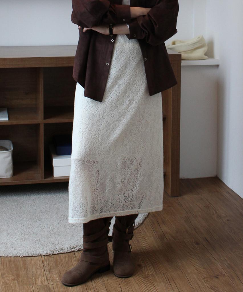 Keullaepeu A-Line Lace Banding Skirt_Cream