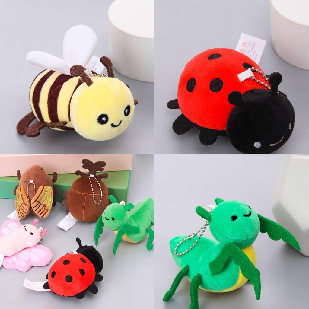 Adorable Plush Insect Keychain Doll Collection Featuring Realistic Mantis And Bee Designs