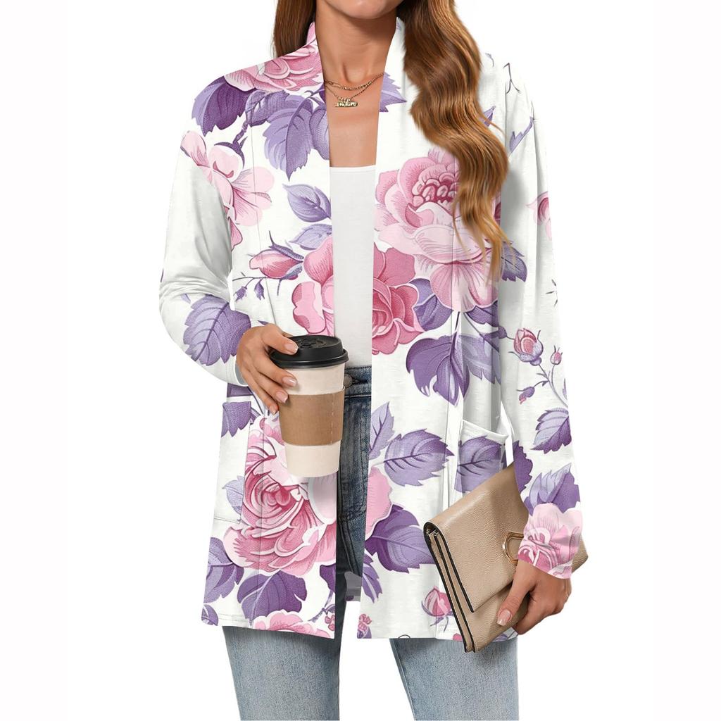 Women's Fashion Casual Long Sleeve Cardigan Thin Loose Cardigan Jacket With Pockets