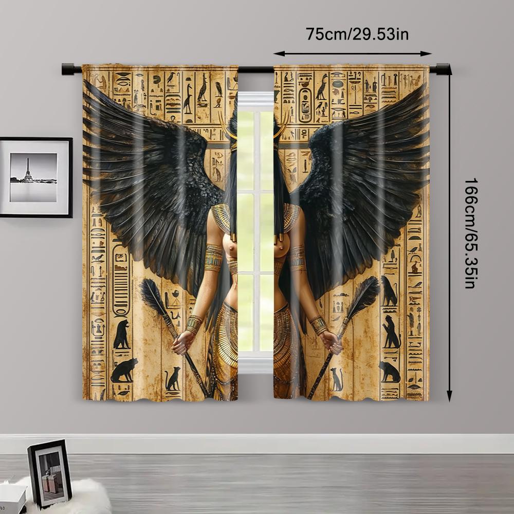 2pcs, Curtains&Window Treatment 2D Print with the Goddess Isis_ Pharaohs and Hieroglyphics Polyester (without Rod) Festive Use