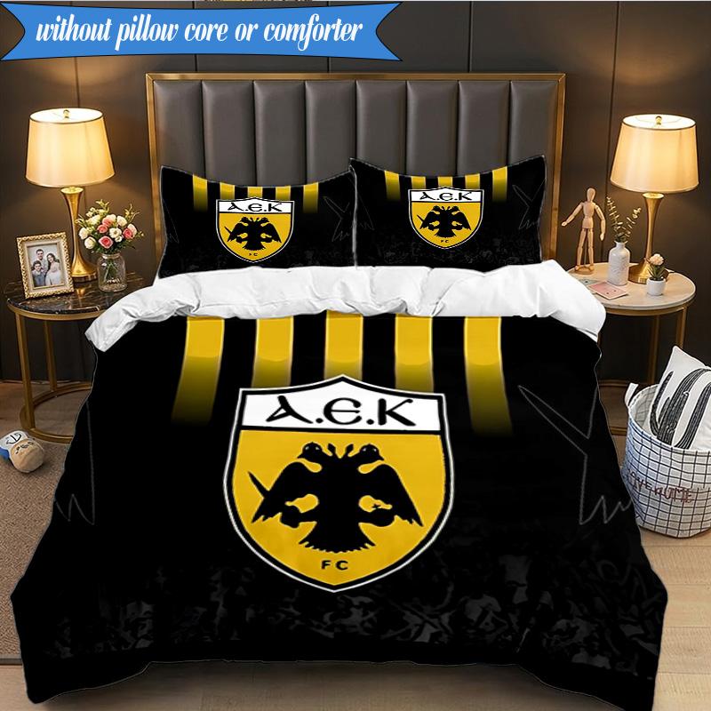 3PCS AEK AthensGolden And Black Crest Bedding Set 2D Printing (Includes 1 Duvet Cover + 2 Pillowcases Coreless), Bedroom decor,Fan Gift
