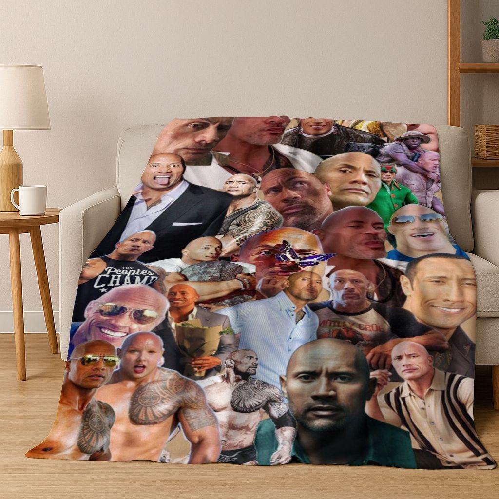 Sterke The Rock Dwayne Johnson Kunst Flanellen Deken, Gezellige Zachte Plaid voor Huis Slaapkamer Bed Bank Picknick Kantoor Cover Cadeau