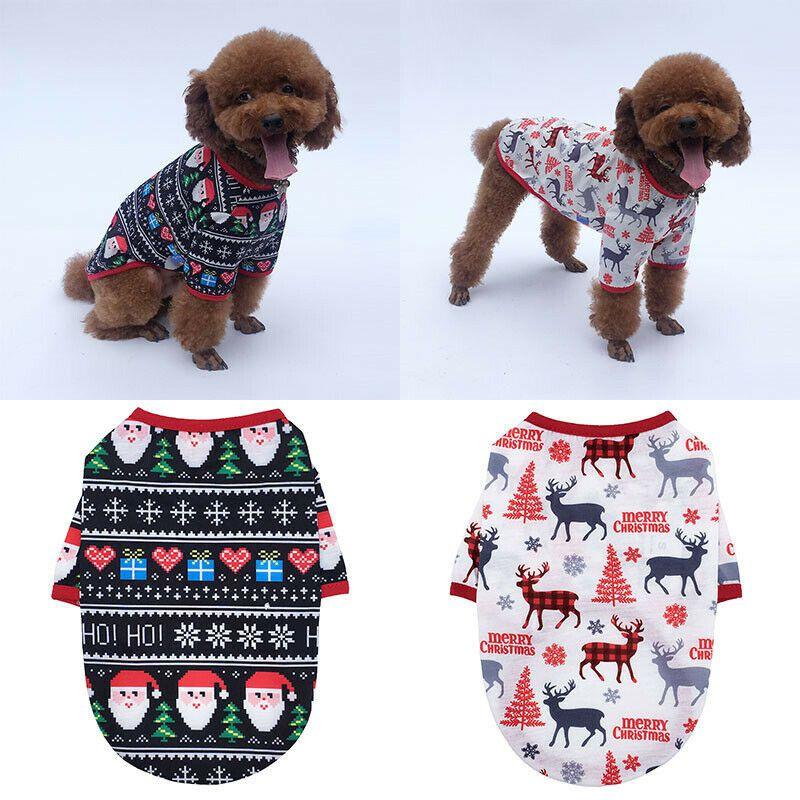 Adorable Christmas Pet T-shirt Coat For Dogs And Cats Featuring Festive Deer And Gingerbread Man