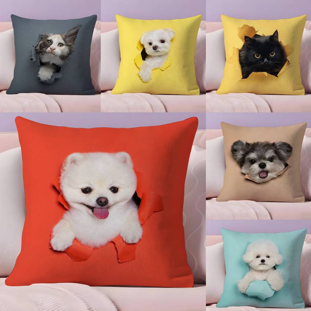 Cute Naughty Cute Cats Dogs Pillow Case Ultra Soft Skin Friendly Fabric Cloud Like Comfort & Concealed Zipper