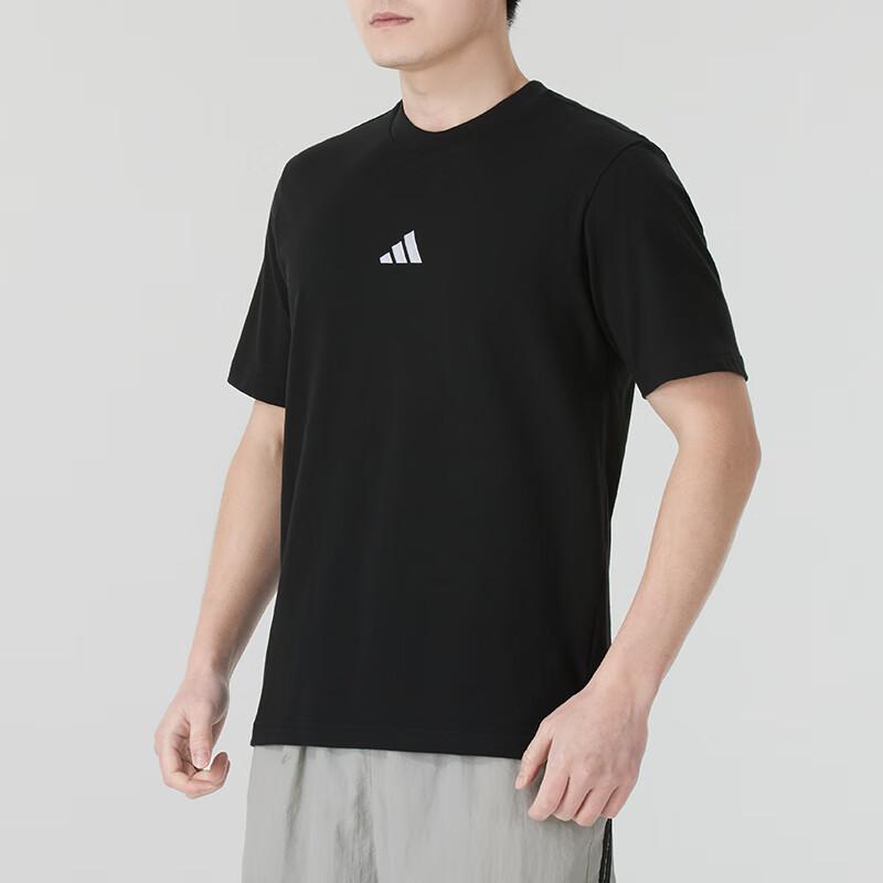 adidas Sporto stiliaus serijos prekės ženklo logotipas Paprastas apvalios apykaklės kvėpuojantis trumpomis rankovėmis marškinėliai Vyriški viršutiniai drabužiai Juodi JY8562