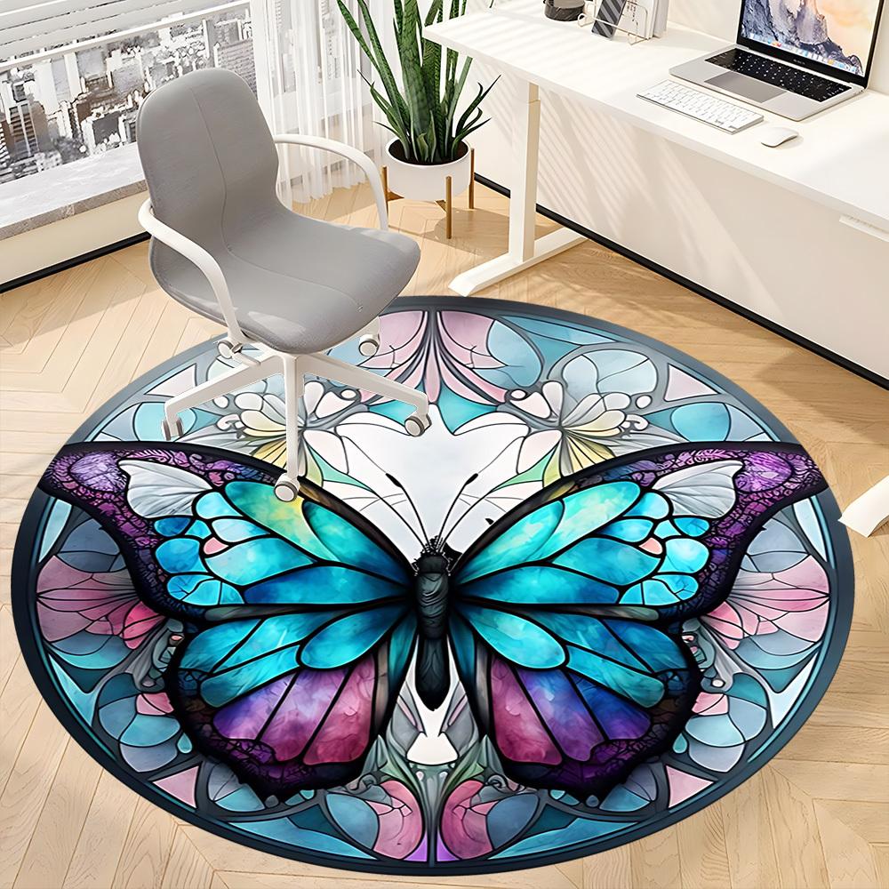 1 Stück Buntglas Schmetterling Stuhl Teppich für Büro Rutschfest, Maschinenwaschbarer Teppich für Büro, Zimmer - Feiertagsdekoration, Maschinell hergestellt yy251016189