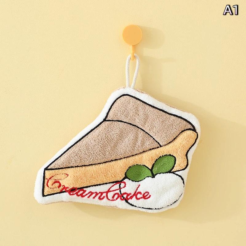 Cartoon Cute Coffee Cake Shape Hanging Towels Absorbent Hand Cloth Soft Quick Drying For Kitchen Bathroom Household Hand Towel