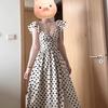 French Retro Sweet and Spicy Temperament Long Dress Women's Summer Backless Polka Dot Waist Thin Small Flying Sleeve Suspender Dress