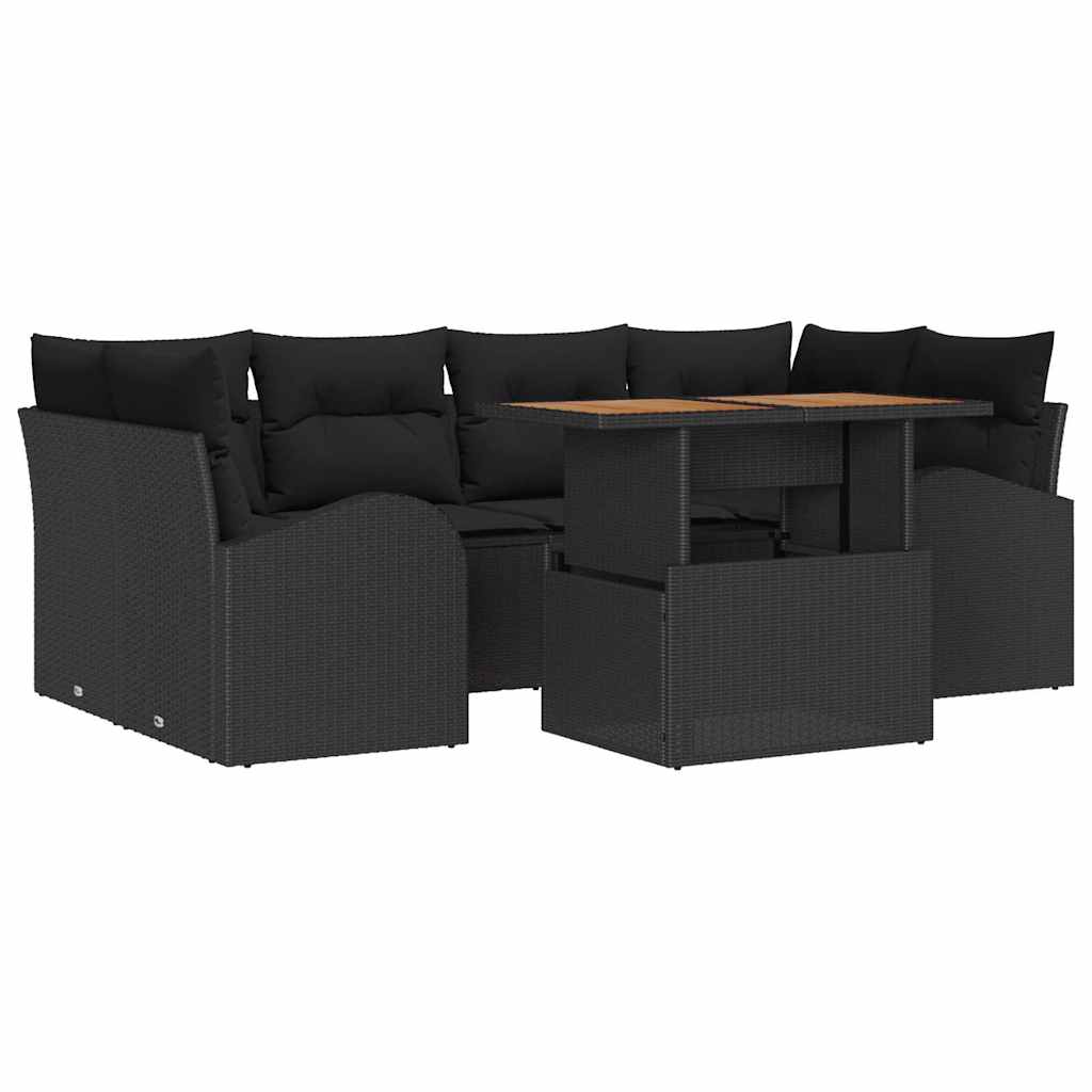 Garden Sofa Set with Storage 7 Pcs Black Poly Rattan