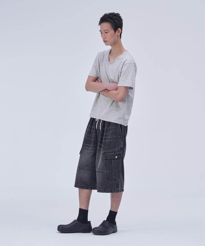 Peulojegteusseuli Signature Cargo Bermuda Pants [Black Denim]_Hb2116