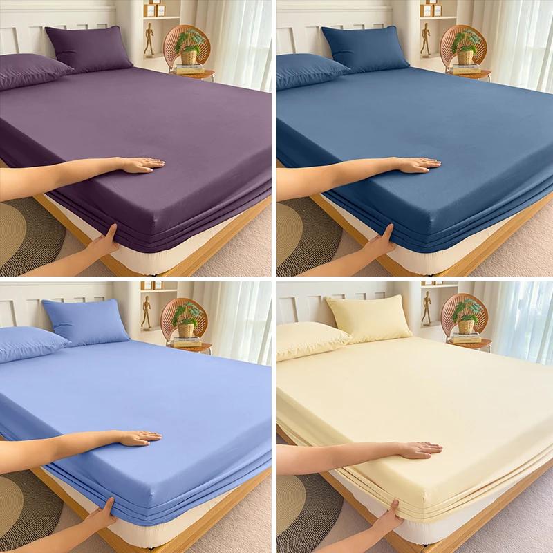 Cotton Fitted Bed Sheet With Elastic Band Mattress Covers Protector For Single Double King Bed 150/160/180x200 Custom Sizes
