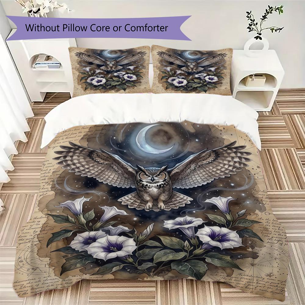 Mystic Moon owl Pattern Bedding uilt Set uilt Cover Pillowcase Home Decoration Birthday Gift (1 * duvet cover + 2 * pillowcase without core)