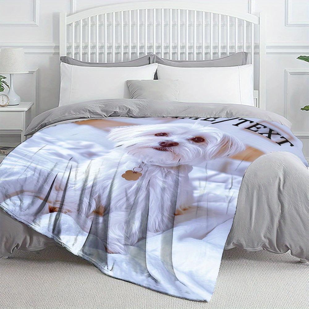 Custom Maltese Dog Blanket Personalized Name Fleece Throw All Season Soft Warm Bedding Home Decor Gift for Dog Lovers