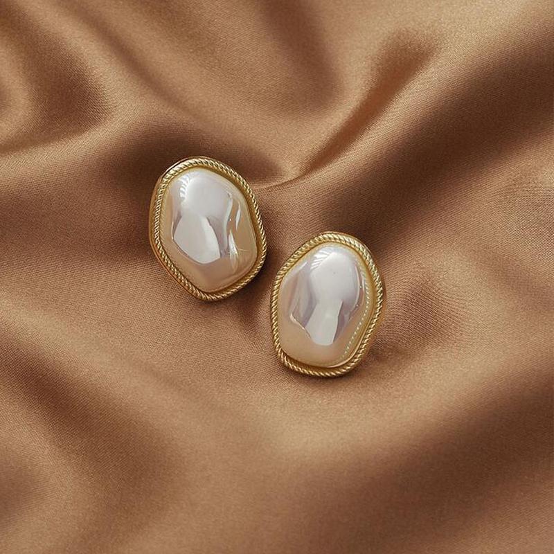 Imitation Pearl Zircon Retro Elegant Irregular Oval Square Hollow Out Earrings for Women Party Autumn Winter Jewelry