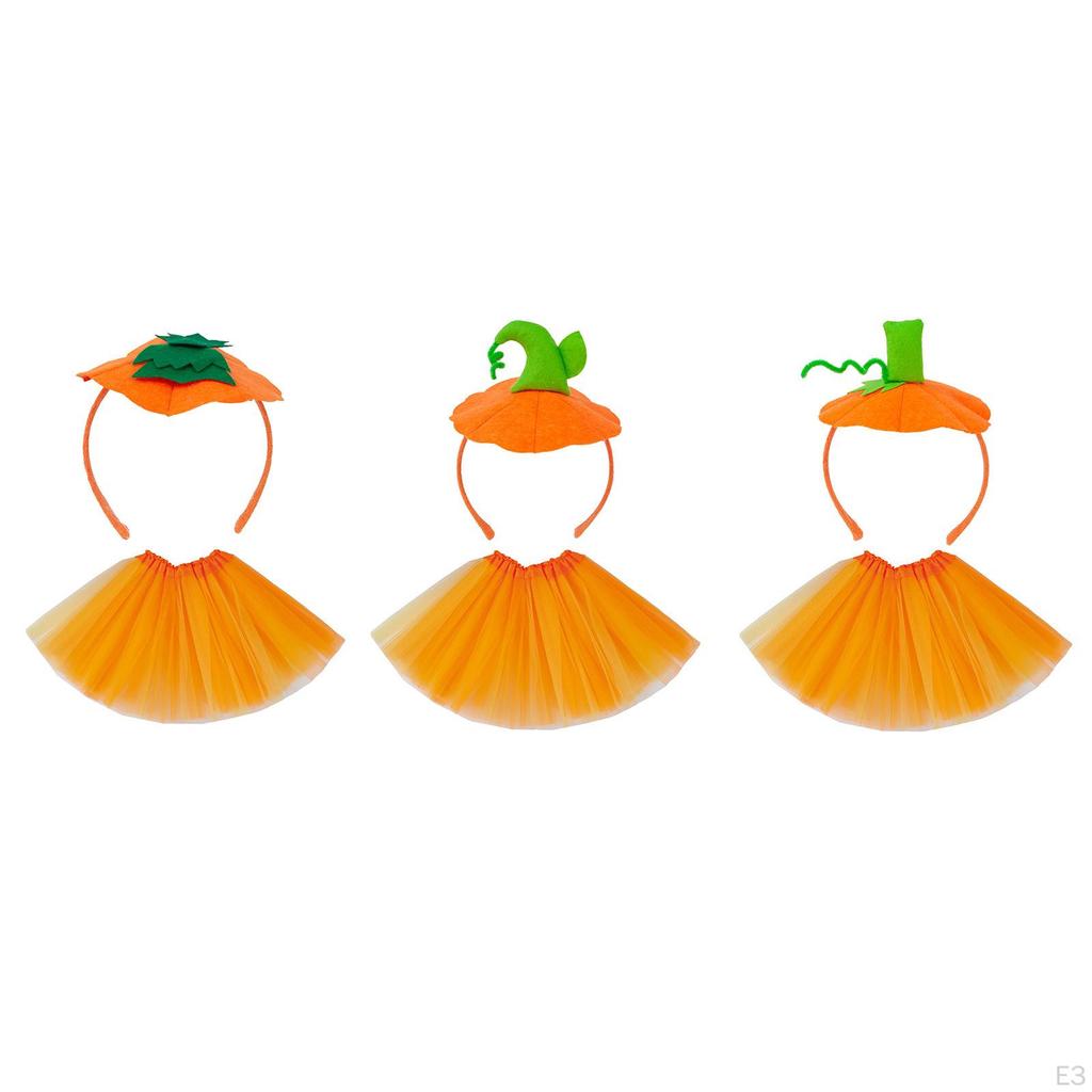 Halloween Pumpkin Headband with Skirt Costume Accessory for Role Playing