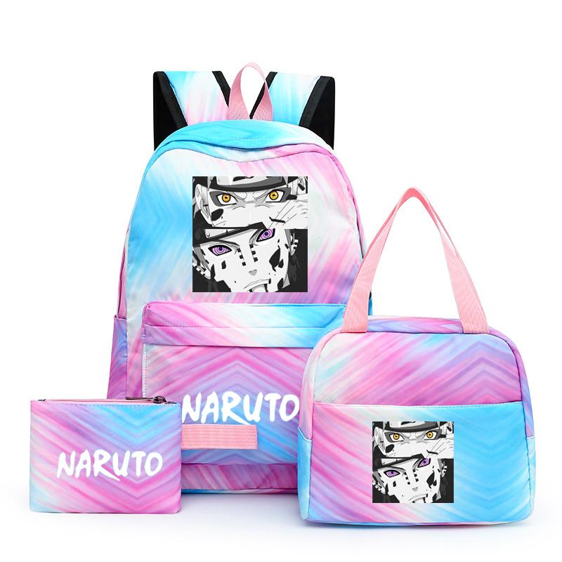 Naruto Anime 3 stuks/set Canvas Lunchtas Jongens Rugzak Studenten Laptoptassen Set Kinderen Pen Zak Terug naar school Rugzak voor Meisjes