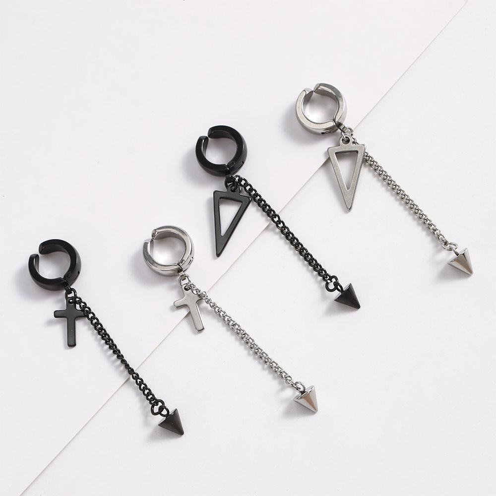 Punk Hypoallergenic Tassel Cross Triangle Fashion Jewelry Drop Earrings Dangle Earrings Ear Clip