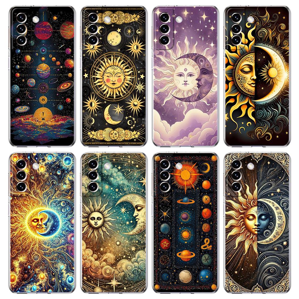 Transparent Phone Case Cover for Samsung Galaxy S25 S24 S23 S22 S20 S21 FE Ultra S24 S23 S10 S10E Plus 5G Sun Moon Stars Pattern