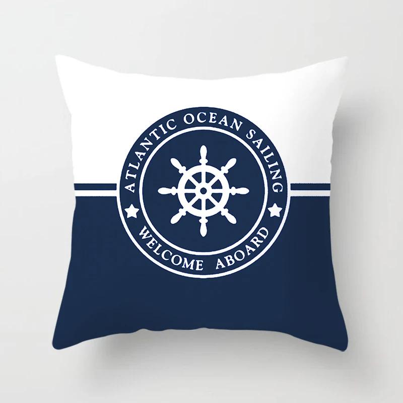 Home Decor Compass Anchor Pillow Cover Blue Mediterranean Cushion Gift Sofa Office Accessory Ornament Short Plush Material
