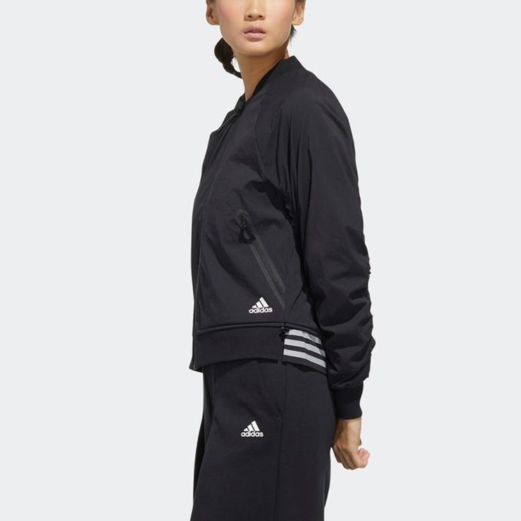 adidas Bomber Logo Wrinkled Solid Loose Sports Jacket Women Jacket Black FU6230