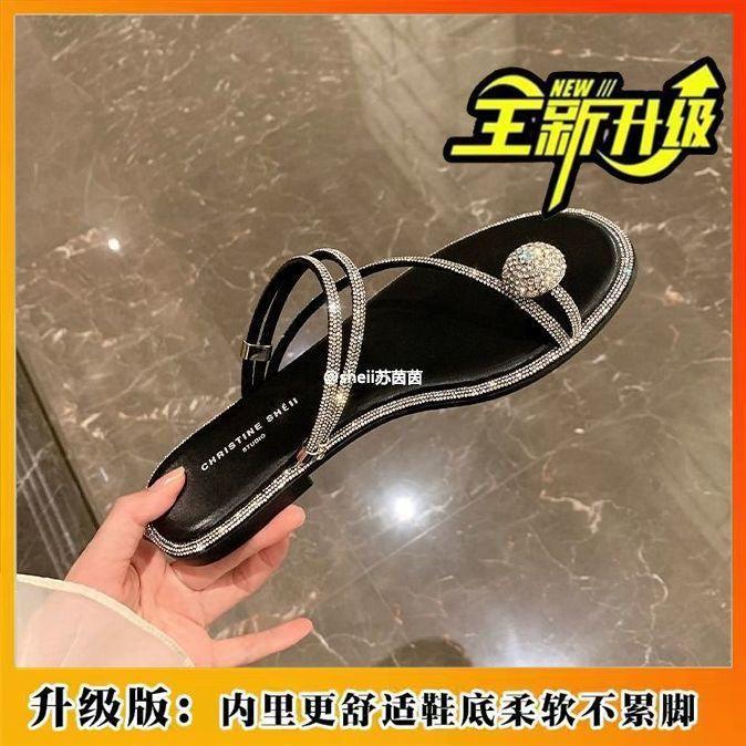 Casual Sandals Women's Sandals Set Toe Slippers Feeling Fairy Rhinestones Summer Pigeon Egg Outer Wear Premium