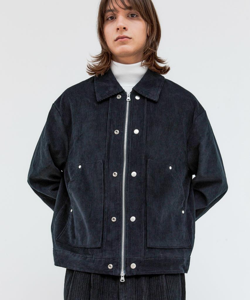Trip Le Sens Washed Corduroy Double Snap Jacket_Washed Black