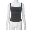 GMXIA Women's Spring Halter Slim Solid Color Patchwork Pleated Halter Vest T-shirt Top