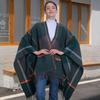 Classic Line Plaid Shawl, New Autumn and Winter Women's Thickened Knitted Cardigan Cape
