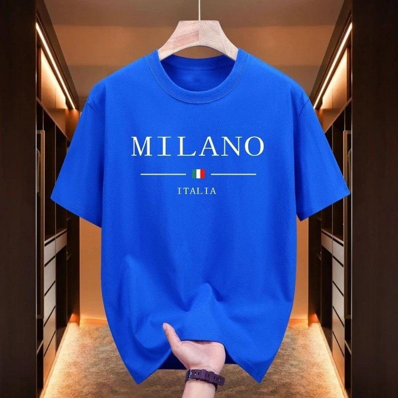 T-shirt da uomo in cotone a vestibilità larga con stampa Milano - Estiva Casual Sportiva Girocollo Manica Corta.