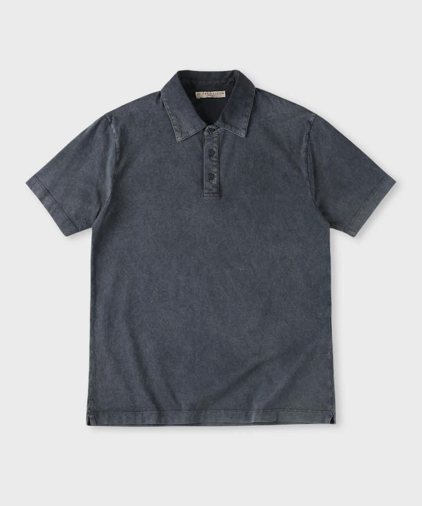 PANICALE Blue Vintage Dyed Short Sleeve Polo Shirt