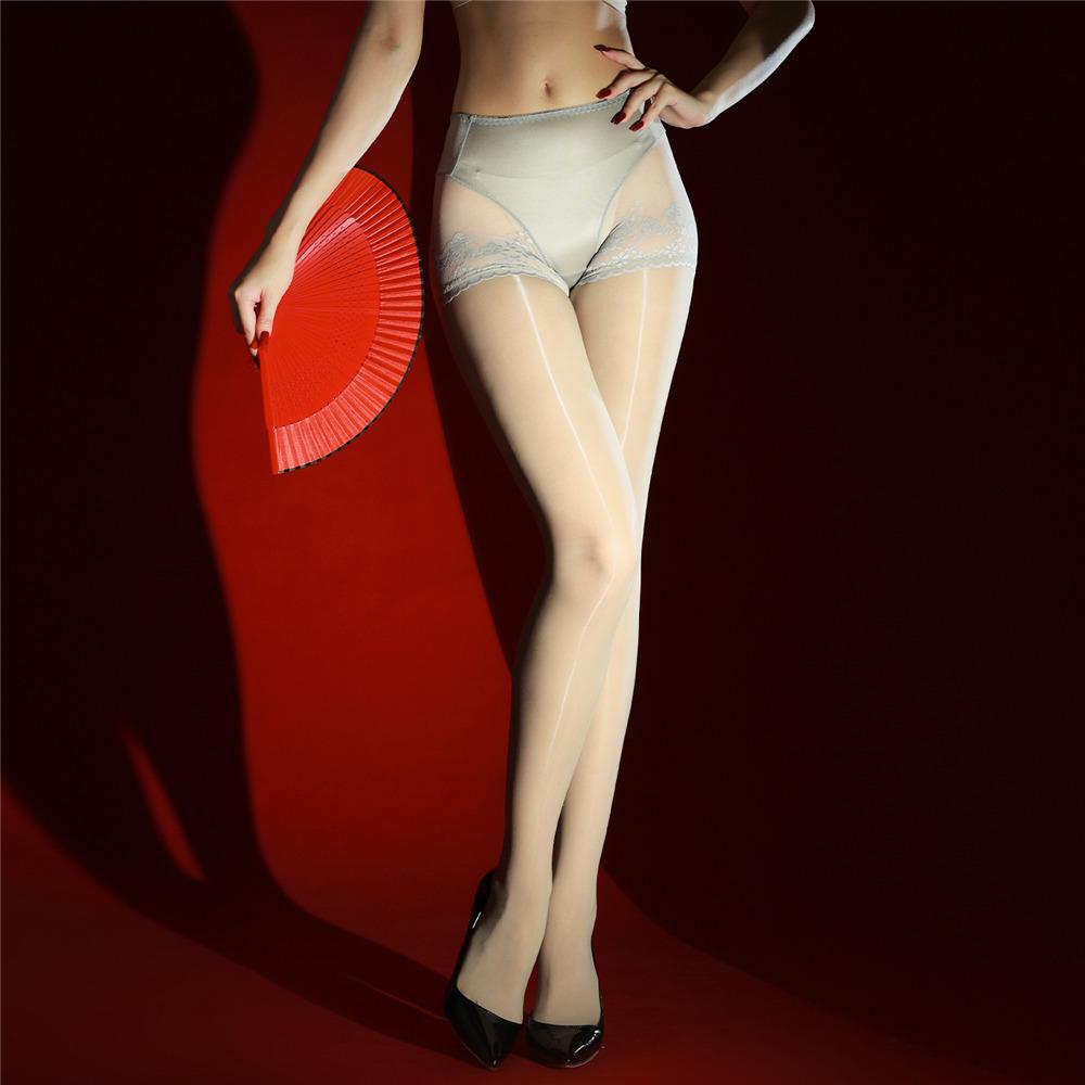 Sexy Women Lace Briefs 2 In 1 Oil Shiny Stockings Sheer See Through Hollow Out Shaping Pantyhose Open Crotch 5D Maid Tight