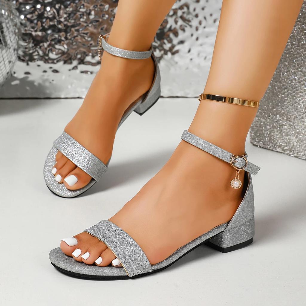 Fashion Women Sandals Ankle Strap Fashion Low Heels Sandals Woman 2025 New Open Toe Summer Shoes Female Casual High Heels Shoes Women