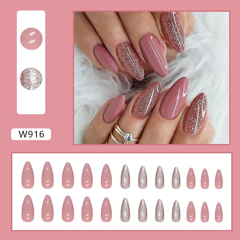 Dusty Rose Glitter Press-On Nails - Almond Shaped, European & American INS Style, Cinnamon Nude Wearable Nails
