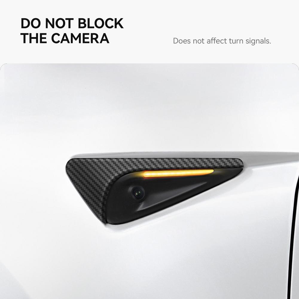 YZ Turn Signal Camera Trim Cover forTesla Model 3 Y Accessories Side Leaf Board Protector ABS Matte Carbon Fiber Pattern