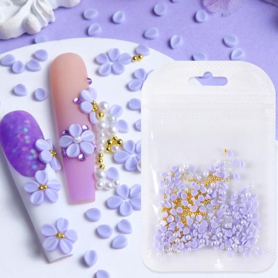1 Sett Blomsterblad Neglekunst Charms 3D Resin Blomsterblad Gylne Perler DIY Negledesign Smykker Håndverk Manikyrtilbehør