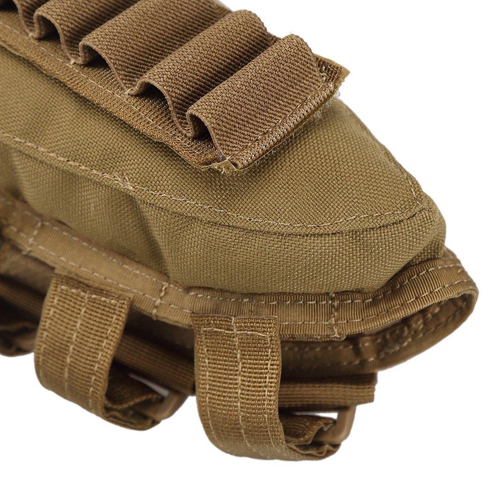 OneTigris Shotgun Shell Magazine Holder, Buttstock, Set of 2 Shotgun Magazine Belts, Rifle Magazine Stock Pouch, Velcro Closure, Tan