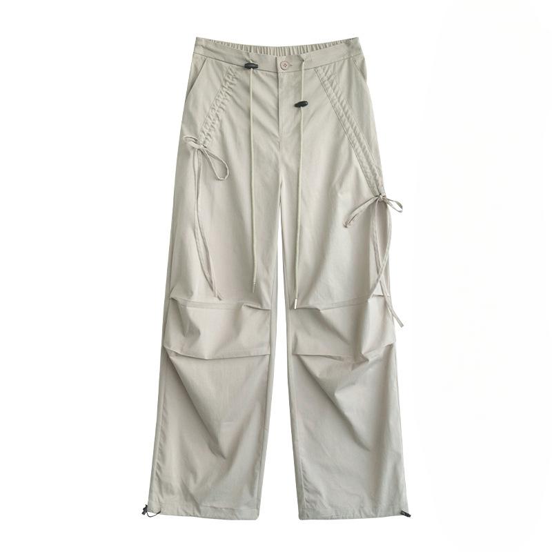 Women's Cargo Pants Overalls Hiking Pants High Waist Retro Loose Wide-leg Bow Casual Sports Pants