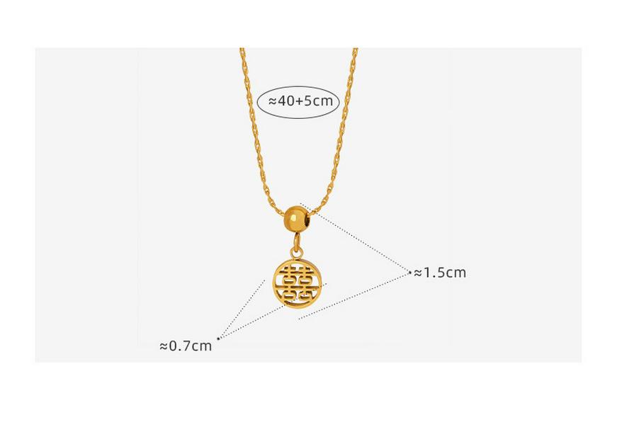 Elegant Double Happiness Hollow Pendant Necklace in 18K Gold Titanium Steel - Retro Chinese Style Clavicle Chain for Women