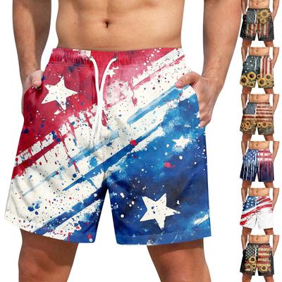 Men's Independence Day Print Lace-up Shorts Casual Pants