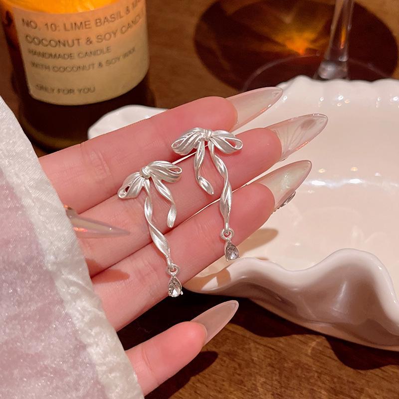 "925 Silver Long Tassel Zircon Bow Earrings for Women - Light Luxury & Versatile Design"