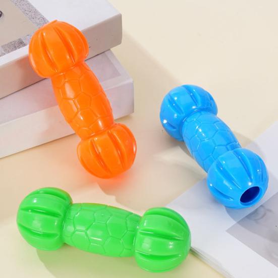 Dog Squeaky Chew Toy Rubber Barbell Puppy Teething Toy Dog Treat Dispenser Toy for Small Medium Dogs Teeth Cleaning