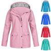 (Projector)Women Solid Stripe Rain Jacket Outdoor Plus Waterproof Hooded Raincoat Windproof