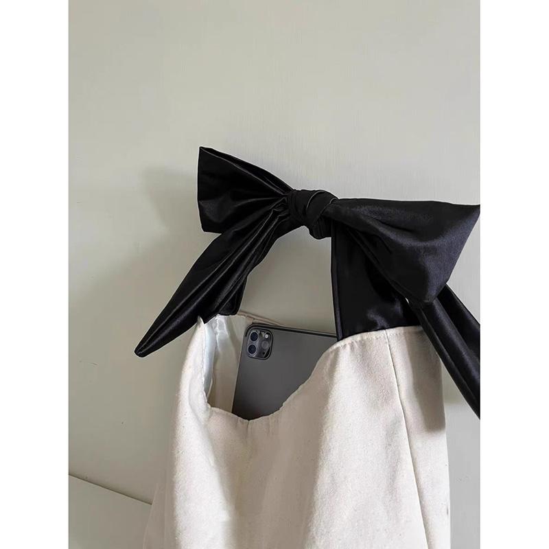 Korean Designer Bow Handbag Simple Niche Summer New Canvas Bag Fashion Large Capacity Casual Shopping Bag Pop Shoulder Bag