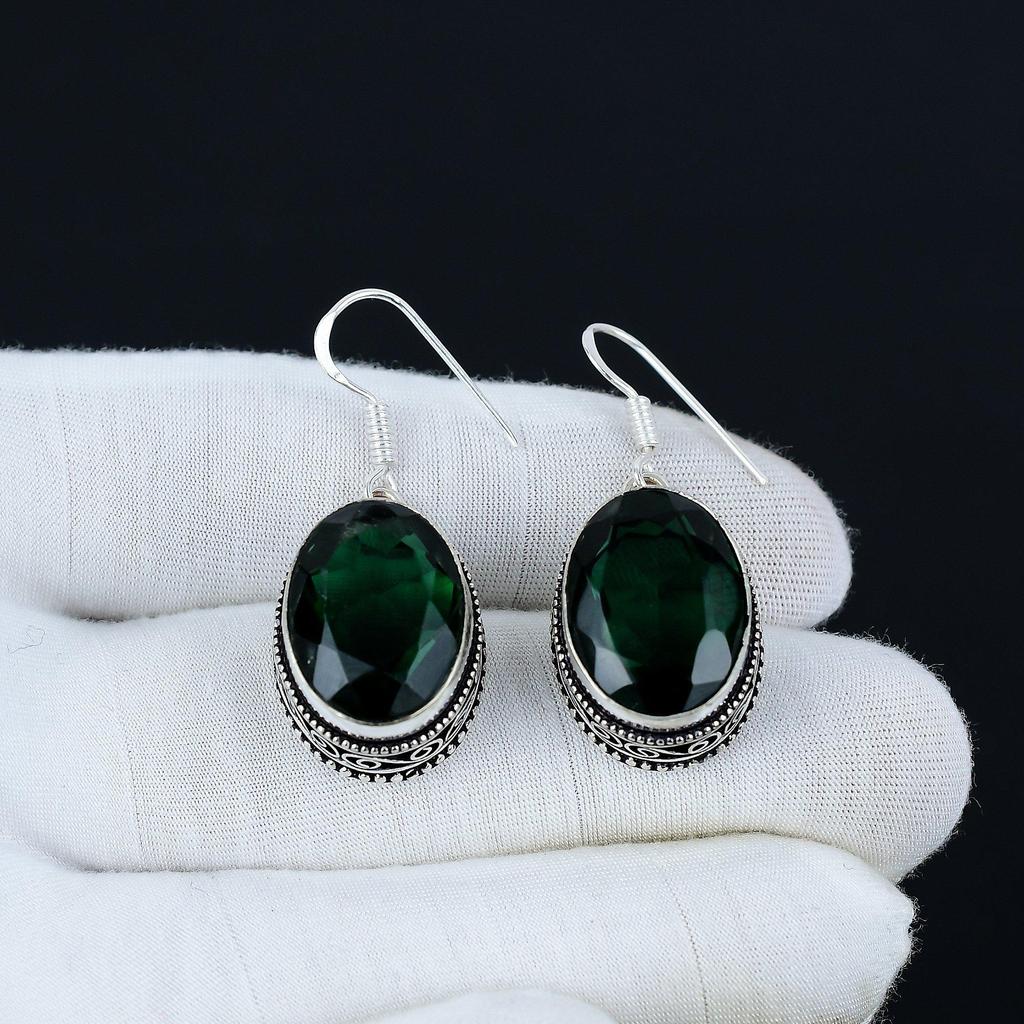 Grüne Turmalin Ohrringe, 925 Sterling Silber Ohrringe, handgemachte Silber Ohrringe, Antike Ohrringe, Grüner Turmalin Edelstein, Geschenke für Mutter