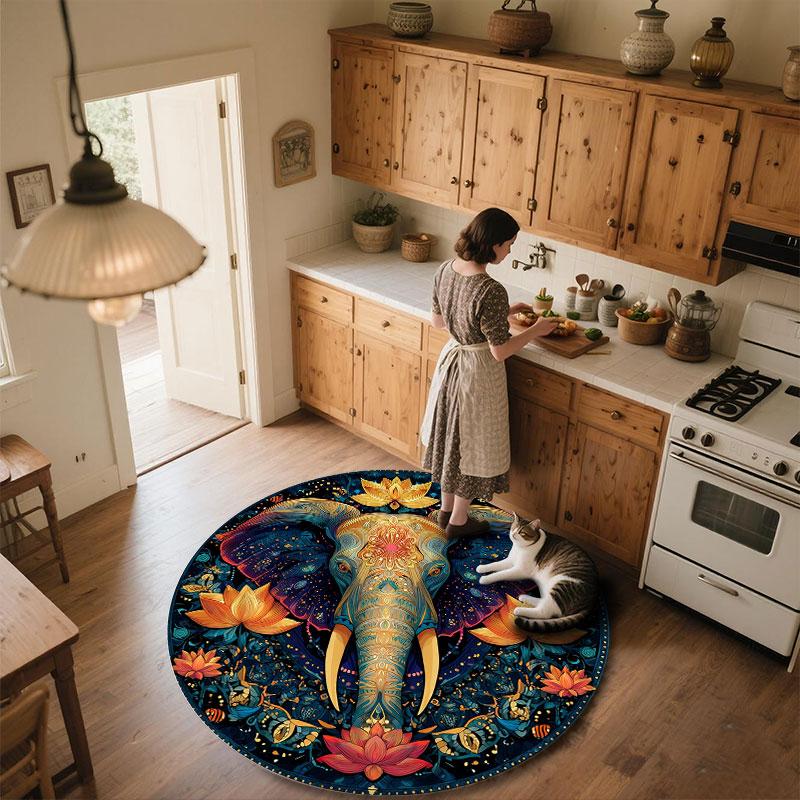 Elephant pattern round rug,Carpet Rug for Living Room Bedroom Playroom ,Non-slip Floor Mat,Holiday Gifts and Birthday Gifts.