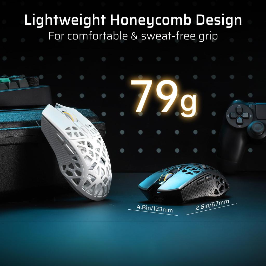 LTC GM023 Wireless Gaming 79g Honeycomb Ergonomic Gaming DPI 6 Programmable Professional Software Tri-Mode Mouse, Ultra-Lightweight Mouse, 6-Level